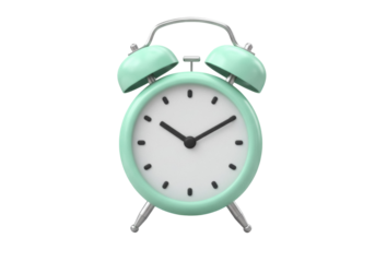 Mint green alarm clock PNG isolated on transparent background, retro style timepiece for reminders and time management