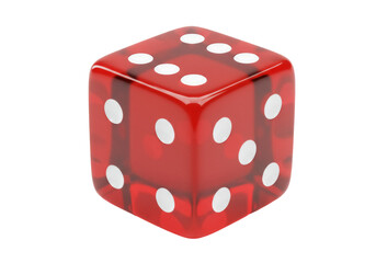 Translucent red dice with white spots isolated PNG, gambling luck and chance concept for game design and casino promotions