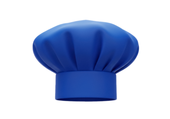 Blue chef hat isolated PNG on transparent background, culinary uniform for cooking and restaurant use, professional kitchen headwear