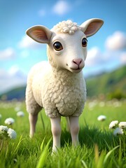 Obraz premium Adorable lamb in a lush green meadow on a sunny day