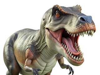 Obraz premium Fierce tyrannosaurus rex roaring with mouth open showing sharp teeth in detail