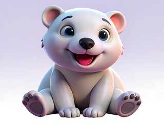 A cute cartoon polar bear cub with a happy expression