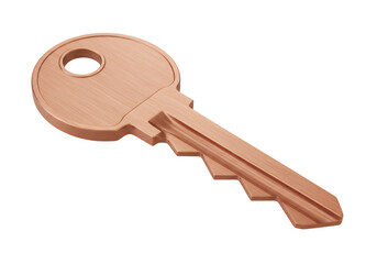 Wooden key isolated PNG on transparent background, vintage style access and security concept for graphic design and web projects