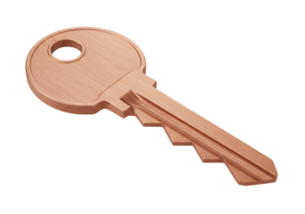Wooden key isolated PNG on transparent background, vintage style access and security concept for graphic design and web projects