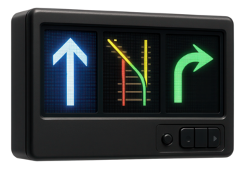 Digital signal box with display panels for route guidance.