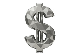 Polygonal silver dollar sign PNG isolated on transparent background, geometric money symbol for finance and investment