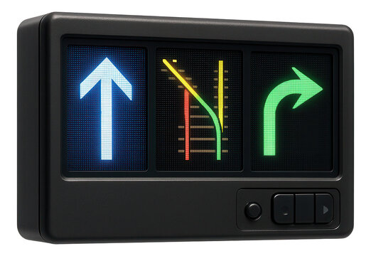 Digital signal box with display panels for route guidance. - Powered by Adobe