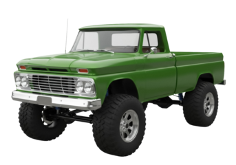 Green vintage pickup truck PNG isolated on transparent background, classic American car for restoration projects and automotive design