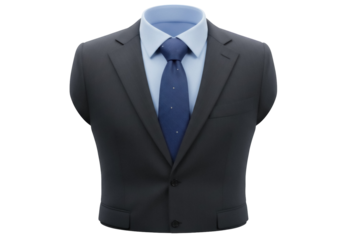 Dark gray suit with blue shirt and tie isolated PNG, formal attire for business or special occasions on transparent background