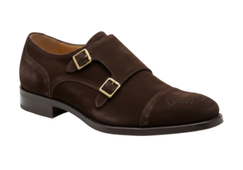 Elegant brown suede monk strap shoe isolated PNG, stylish men s footwear for formal occasions and fashion design projects