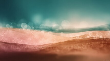 Abstract layered landscape with flowing hills in teal, peach and rust tones under dreamy starry sky with soft gradients and textures