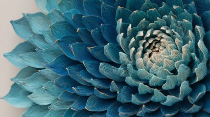 Obraz premium Intricate blue flower sculpture with layered petals and golden edges, detailed handcrafted art in vibrant gradient tones and realistic texture