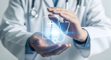 Doctor protecting patient data with secure digital health information