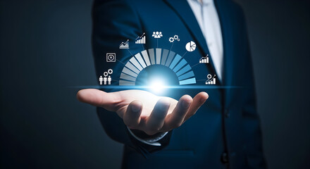 Businessman presenting innovative data analysis and strategy