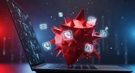 Malware threat emerging from laptop with social media icons