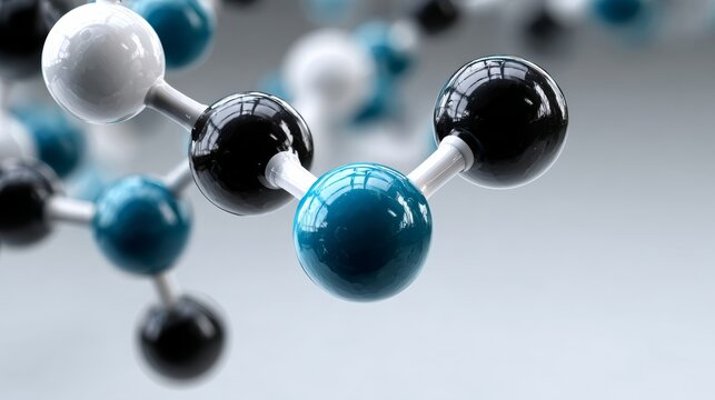 A close up of a blue and black molecule. The molecule is surrounded by other molecules, creating a sense of depth and complexity - Powered by Adobe