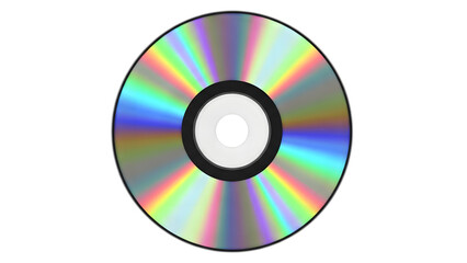 Compact disc showing rainbow diffraction pattern with central hub and circular data tracks isolated on a transparent background