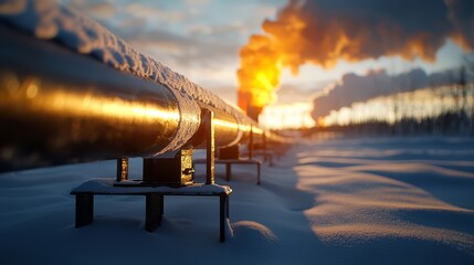 Industrial gas flare ignition arctic region photography snowy landscape close-up view environmental impact