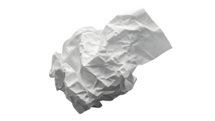Crumpled white paper with deep folds and creased texture isolated on a transparent background