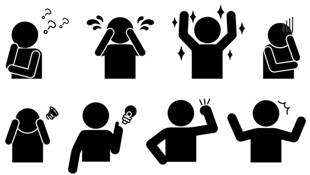 感情を表すモノクロピクトグラムイラストセット