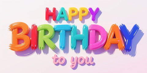 Naklejka premium Vibrant, artistic letters on soft pink background, celebrating a special day in festive style, conveying joy and well wishes to the birthday person happily.