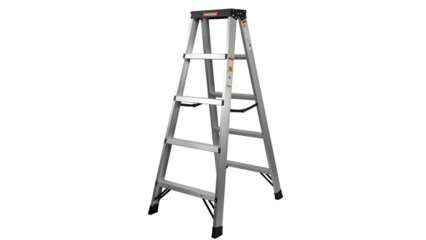 Five step aluminum ladder with safety labels and non slip feet isolated on a transparent background five step ladder