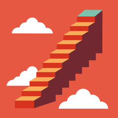 Ascending staircase reaching for success amidst clouds of progress and opportunity