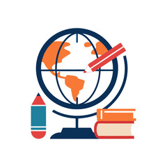 Studying geography and global knowledge with essential tools like books and a globe