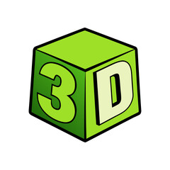 Vibrant green 3d cube icon representing three-dimensional graphics and technology