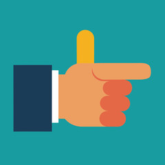 A stylized hand with an extended index finger and an upward thumb indicating direction