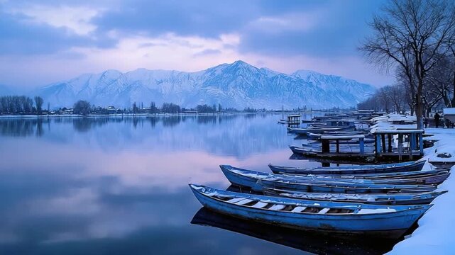 winter landscape of dal lake srinagar kashmir india  video