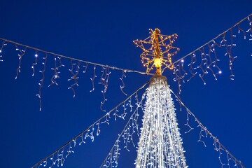 christmas tree on blue background