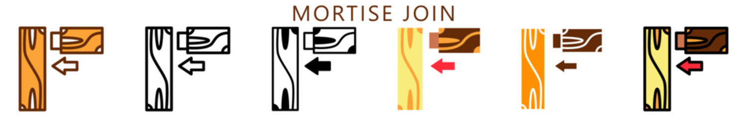 Mortise Join Multi Style Icon, Flat, Line, Glyph, Lineal, Dual Tone. Relate To Carpentry, Wood Industry. Use For Modern Concept, Ui, Ux Web And App Development.