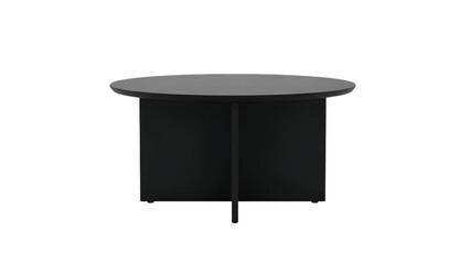Round table with a single central support leg and a smooth surface isolated on a transparent background