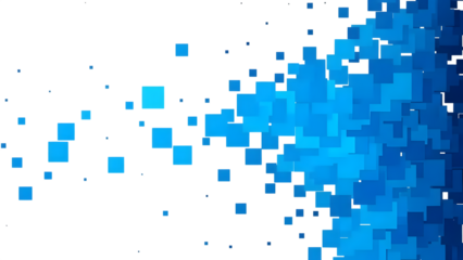 Pixelated gradient of blue squares transitioning from sparse to dense isolated on a transparent background