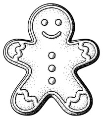 a drawing of a gingerbread man, cookie, drawing, illustration, against transparent background