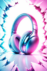 Futuristic Neon Wireless Headphones with Vibrant Cyan and Pink Glow