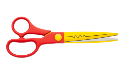 Red and Yellow Scissors with Zigzag Blade isolated on a transparent background red scissors cutting tool