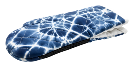 Oven mitt with a blue tiedye pattern isolated on transparent background