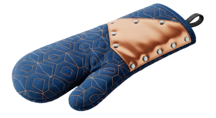Blue oven mitt isolated on transparent background with diamond pattern design