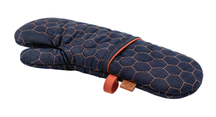 Blue oven mitt with a honeycomb pattern isolated on transparent background