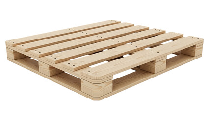 Light wooden pallet with evenly spaced slats and holes for handling and ventilation isolated on a transparent background