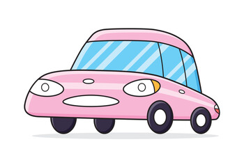 Pink car cartoon illustration isolated vector