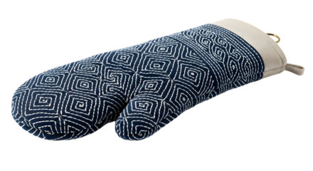 Blue patterned oven mitt isolated on transparent background
