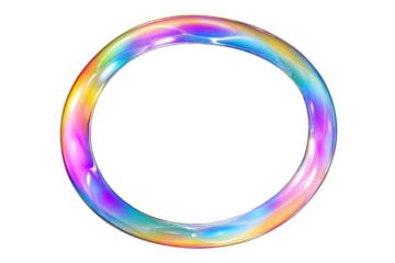 Rainbow soap film bubble in soft ring isolated on white background