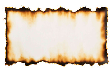 Burnt paper edges in rectangular frame isolated on white background
