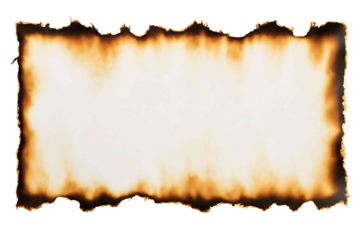 Burnt paper edges in rectangular frame isolated on white background
