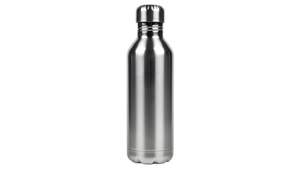 Stainless steel water bottle with screw on cap isolated on a transparent background metal bottle silver