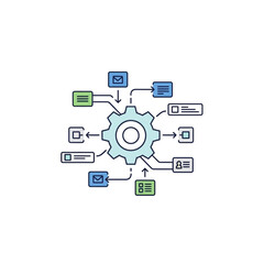 Gear Icon with Connected Data Icons.