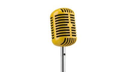 Fototapeta premium Yellow vintage microphone on stand isolated on a transparent background metal